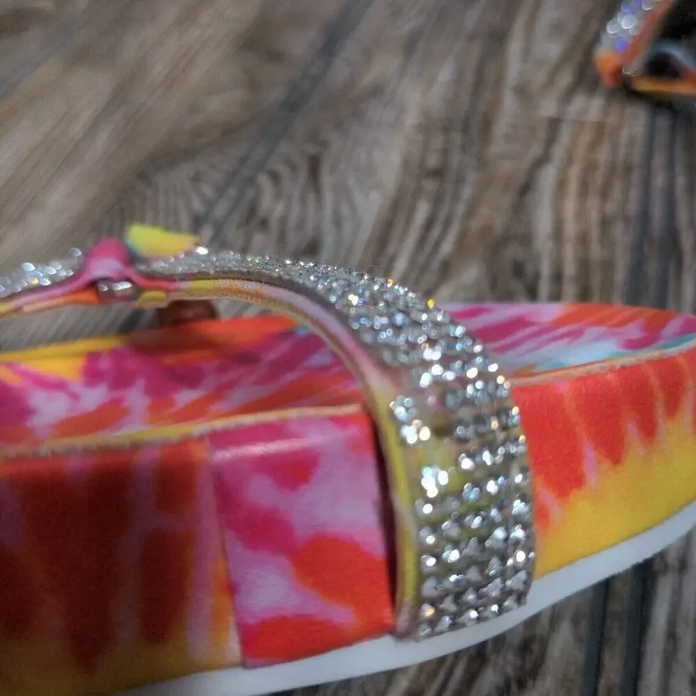 Madden Girl MRoyal Sandals Rainbow Tie Dye‎ Rhinestone Bling Strap Girls Size 1